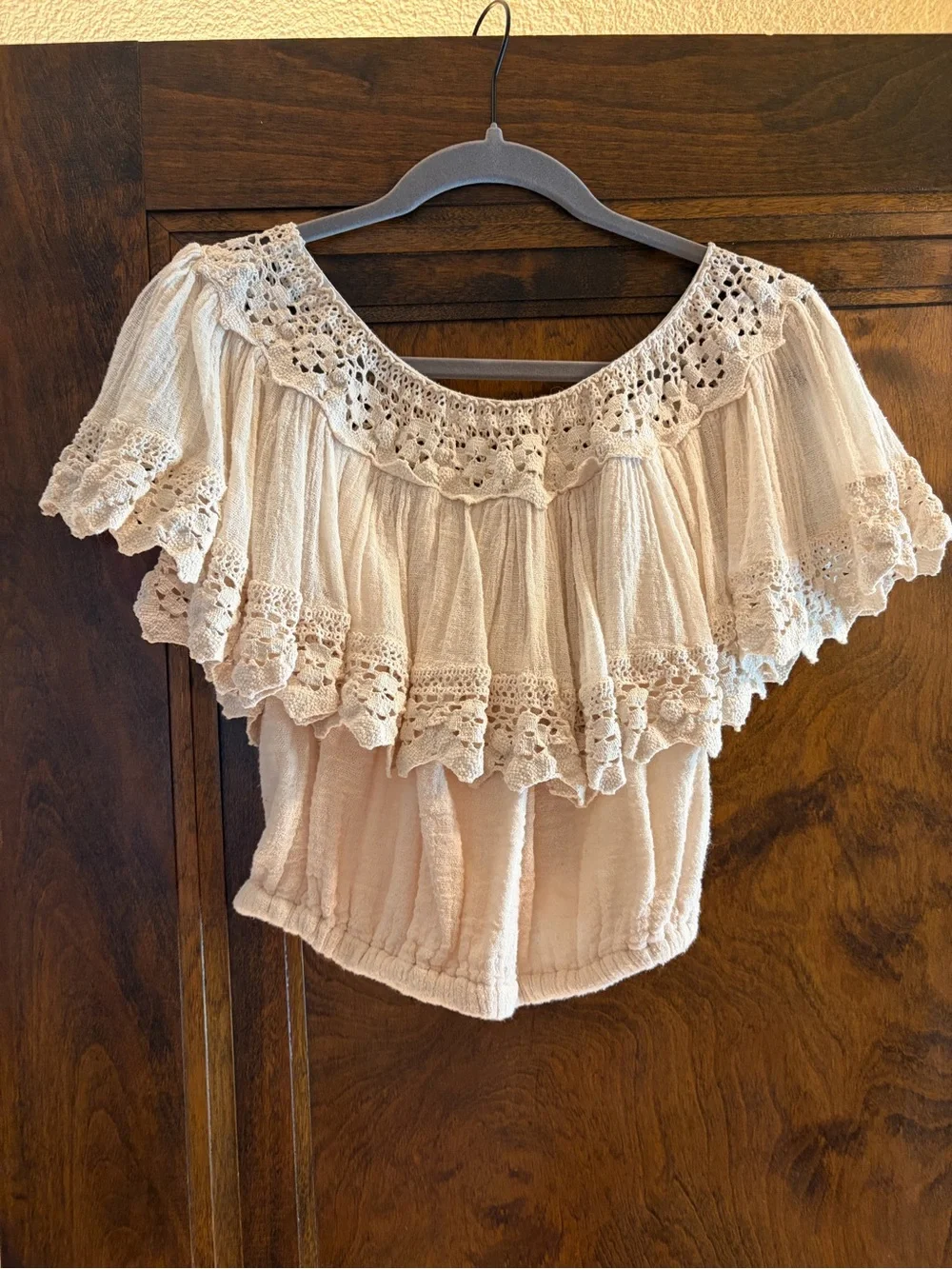 Off-Shoulder Crochet Trim Blouse in Cream - Picture 2 of 2